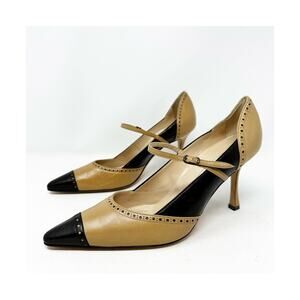 Manolo Blahnik Cap Toe Mary Jane Leather Heels Womens Size EU 39